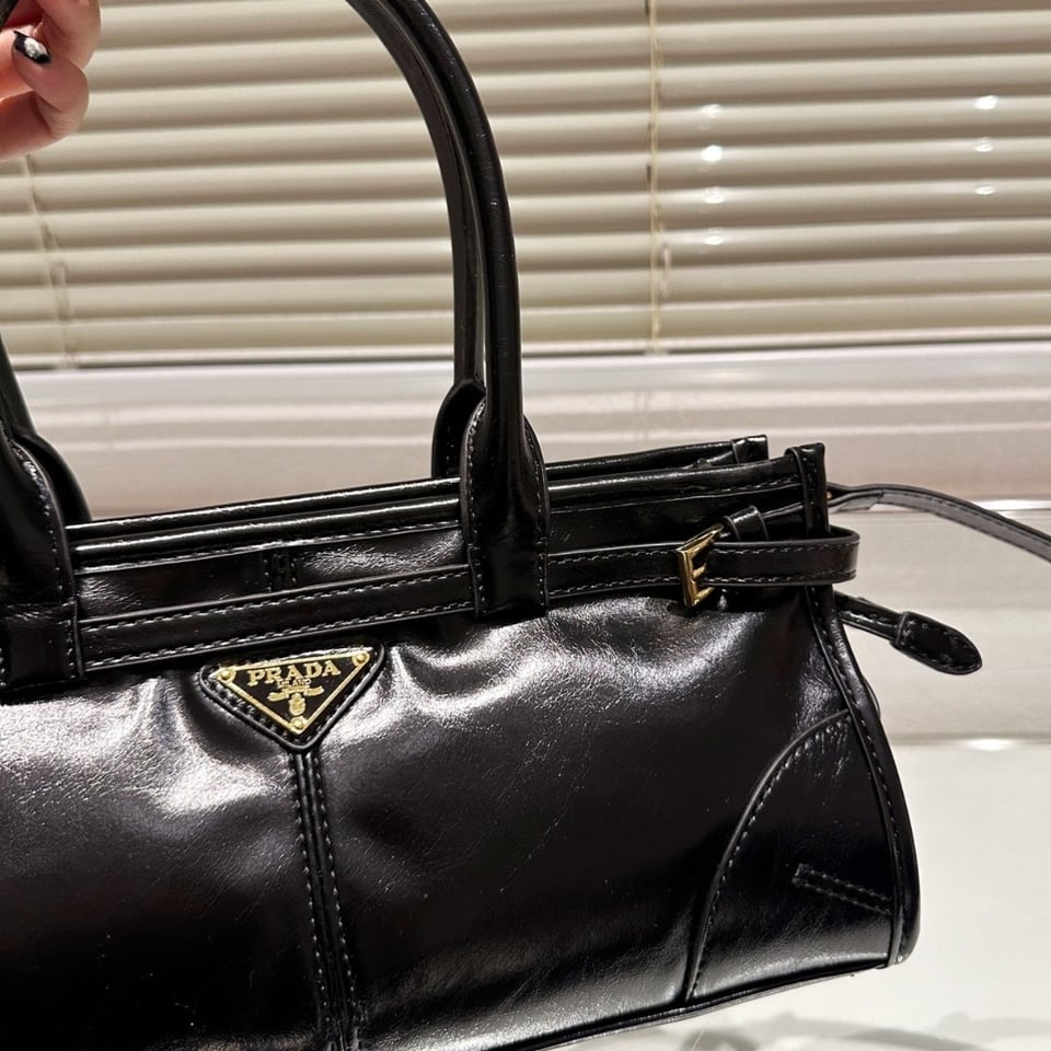 Prada Medium Leather Handbag Black 32Cm view 7