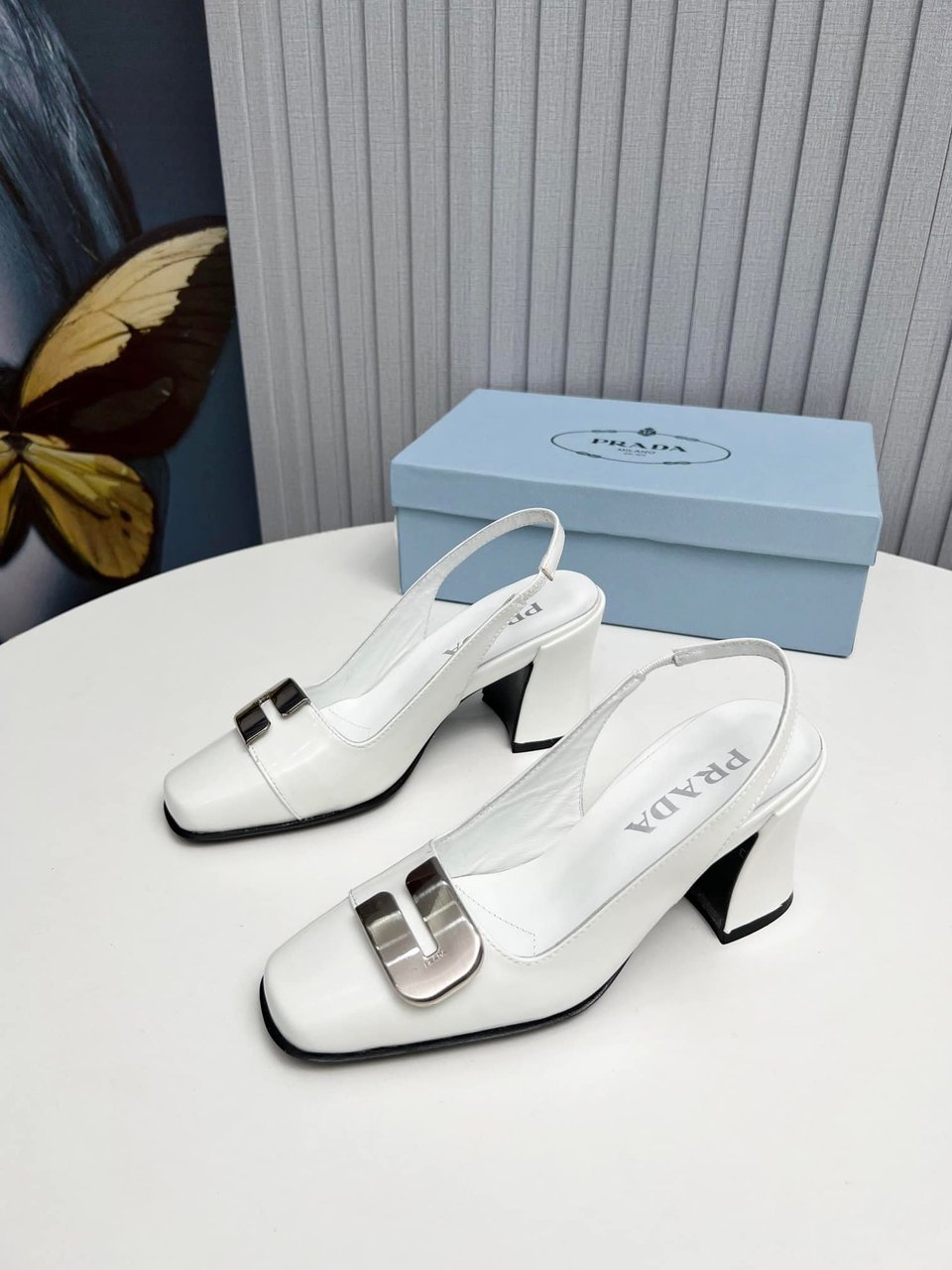 Prada Leather Slingback Pumps White view 10