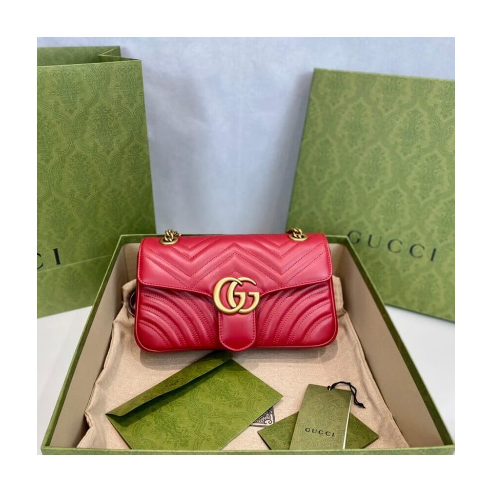 Gucci GG Marmont Matelasse Chevron Leather Small Shoulder Bag Red view 9