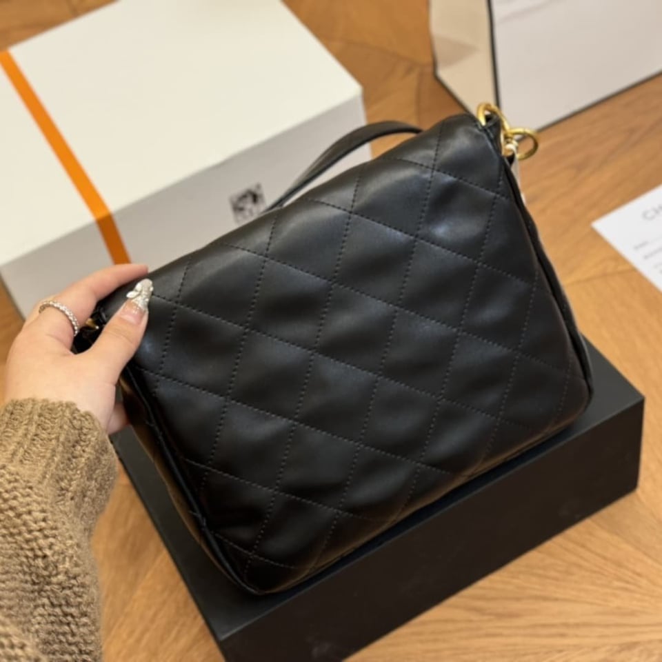 Chanel Hobo Bag Glossy Calfskin Black 25Cm/9.8in view 7