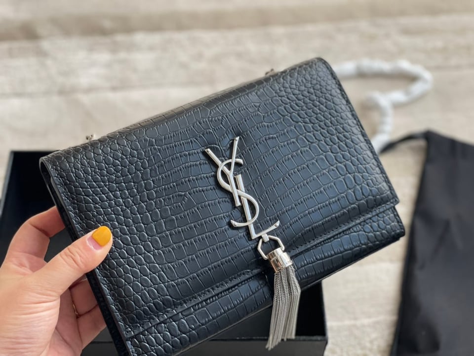 Saint Laurent Kate Small Chain Bag With Tassel In Shiny Leather Black view 7