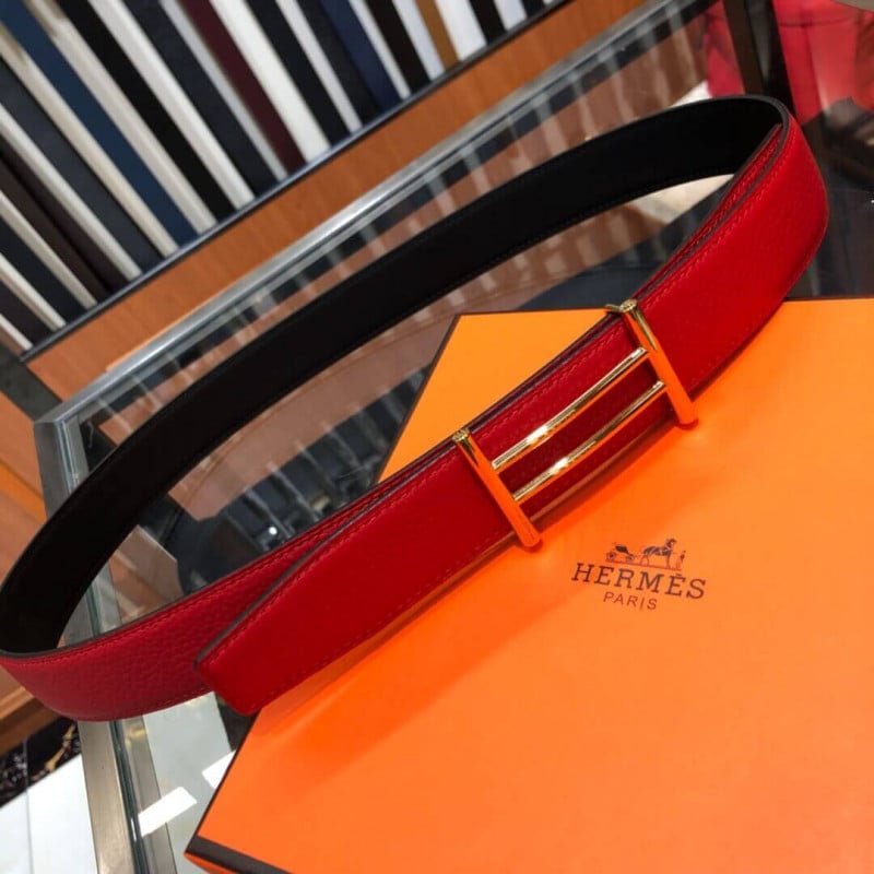 Hermes Rider Belt Buckle &amp; Reversible Leather Strap 32mm H075372 Red/Black view 5