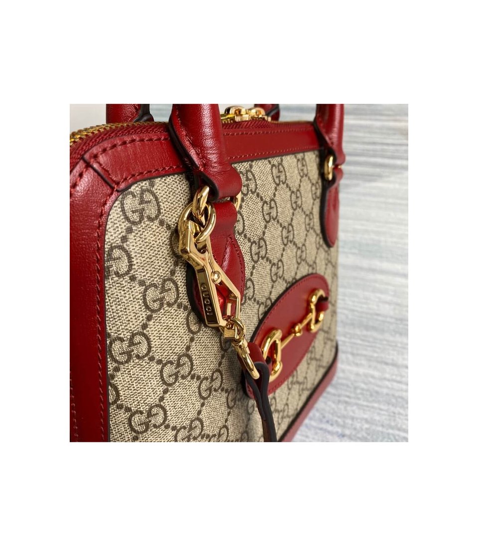 Gucci 1955 Horsebit mall Top Handle Bag In Red GG Supreme Canvas view 9