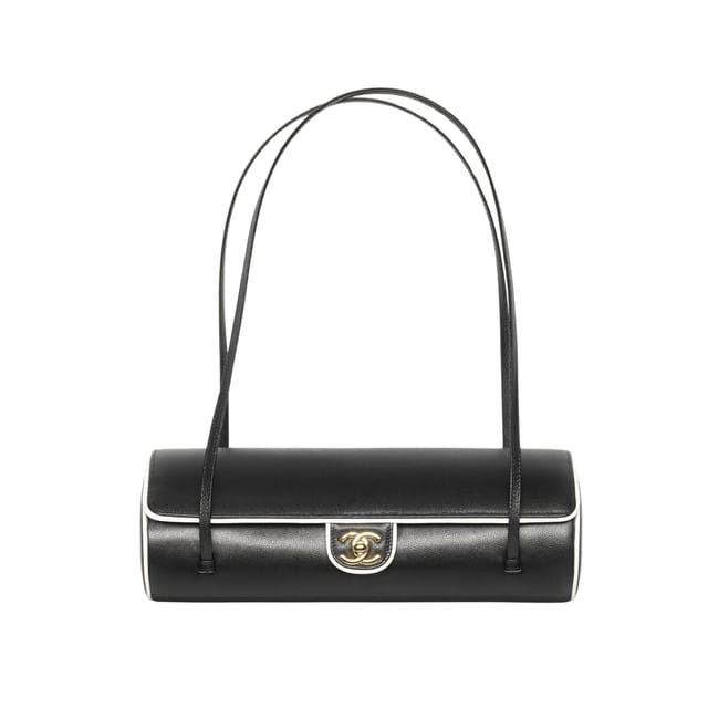 Chanel Large Bowling Bag Grained Calfskin, Sheepskin &amp; Gold-plated Metal 30cm/11.8in Black &amp; White AS6181