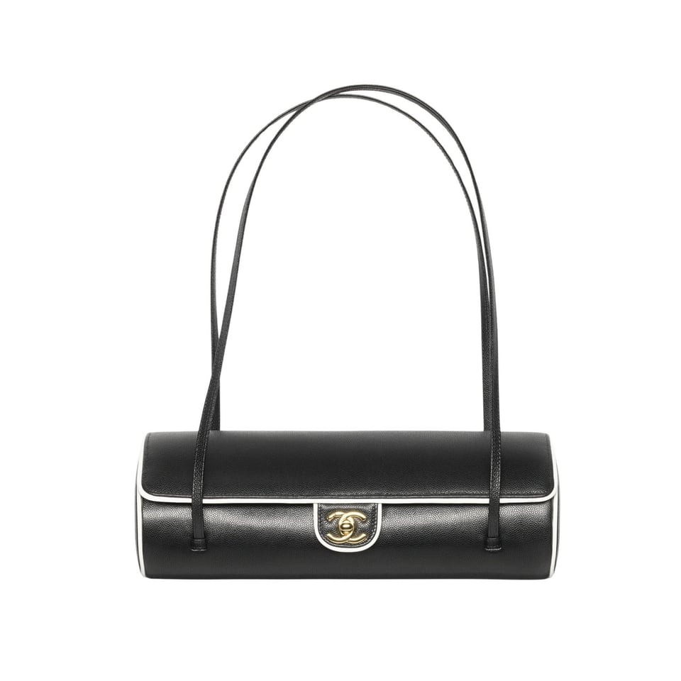Chanel Large Bowling Bag Grained Calfskin, Sheepskin &amp; Gold-plated Metal 30cm/11.8in Black &amp; White AS6181