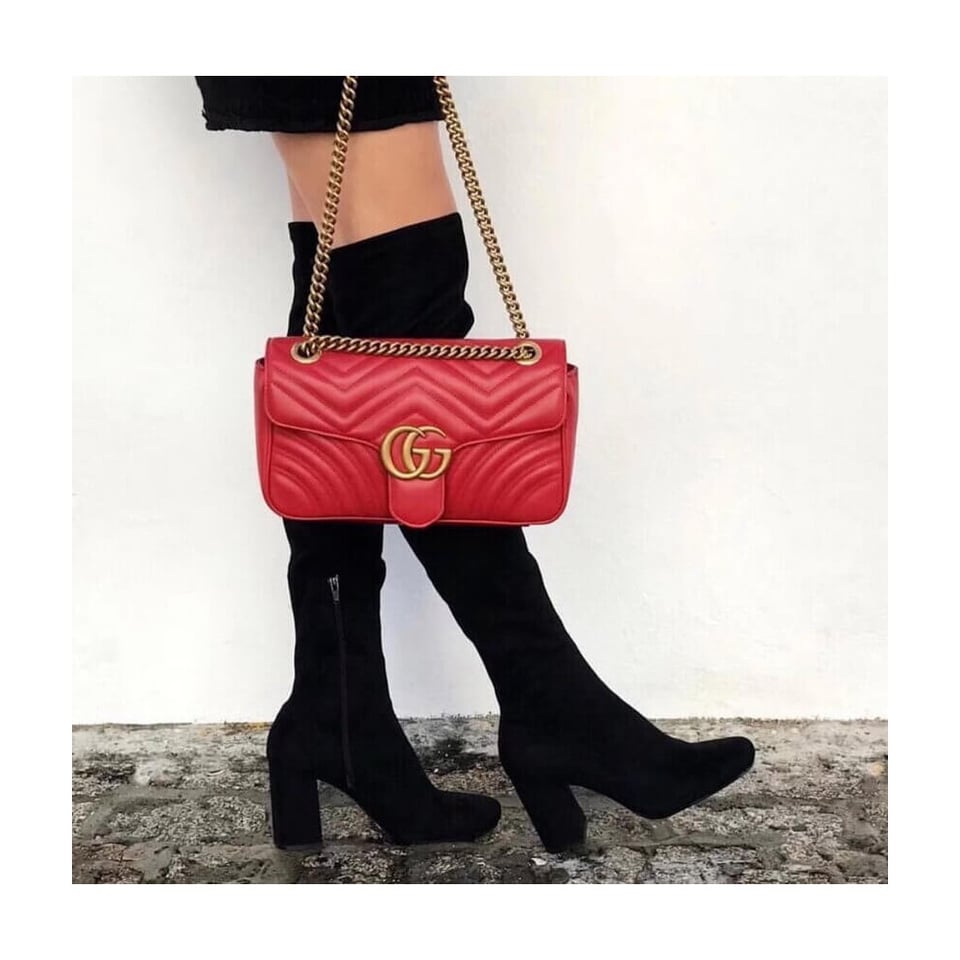 Gucci GG Marmont Matelasse Chevron Leather Small Shoulder Bag Red view 6