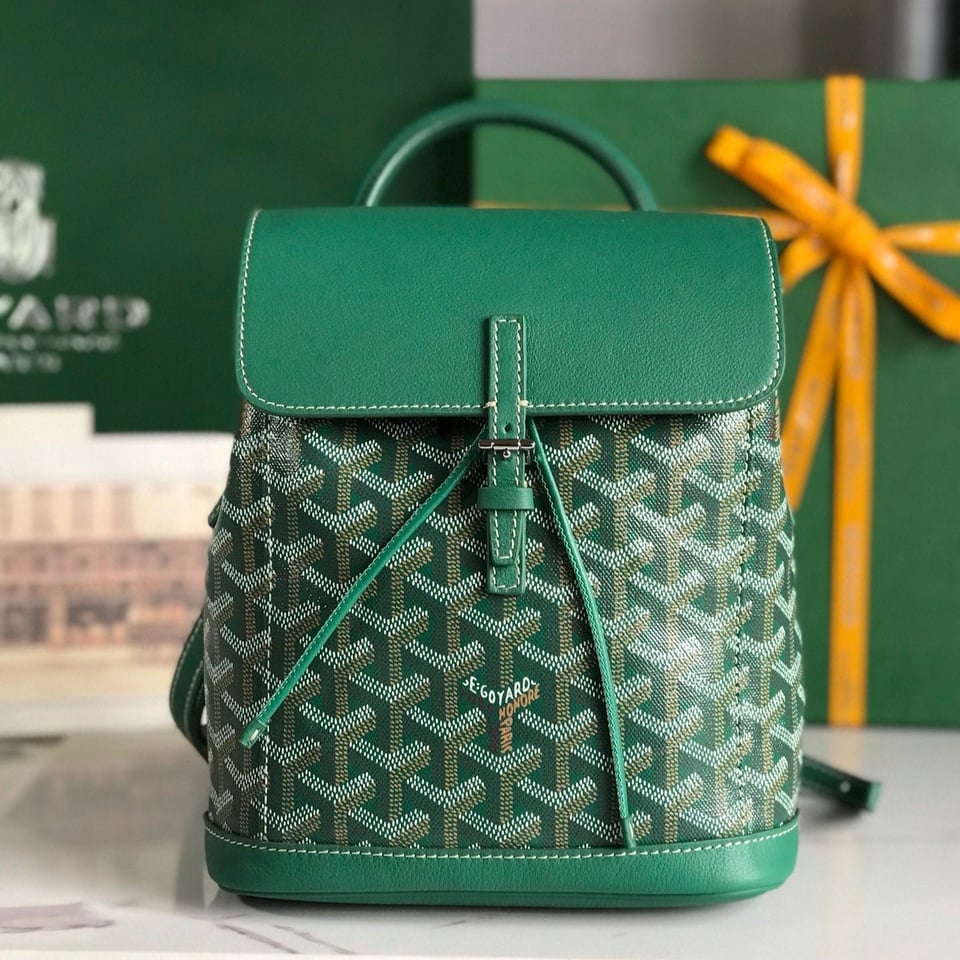 Goyard Alpin Mini Backpack 21 Cm Green Lambskin And Goyardine Canvas view 3