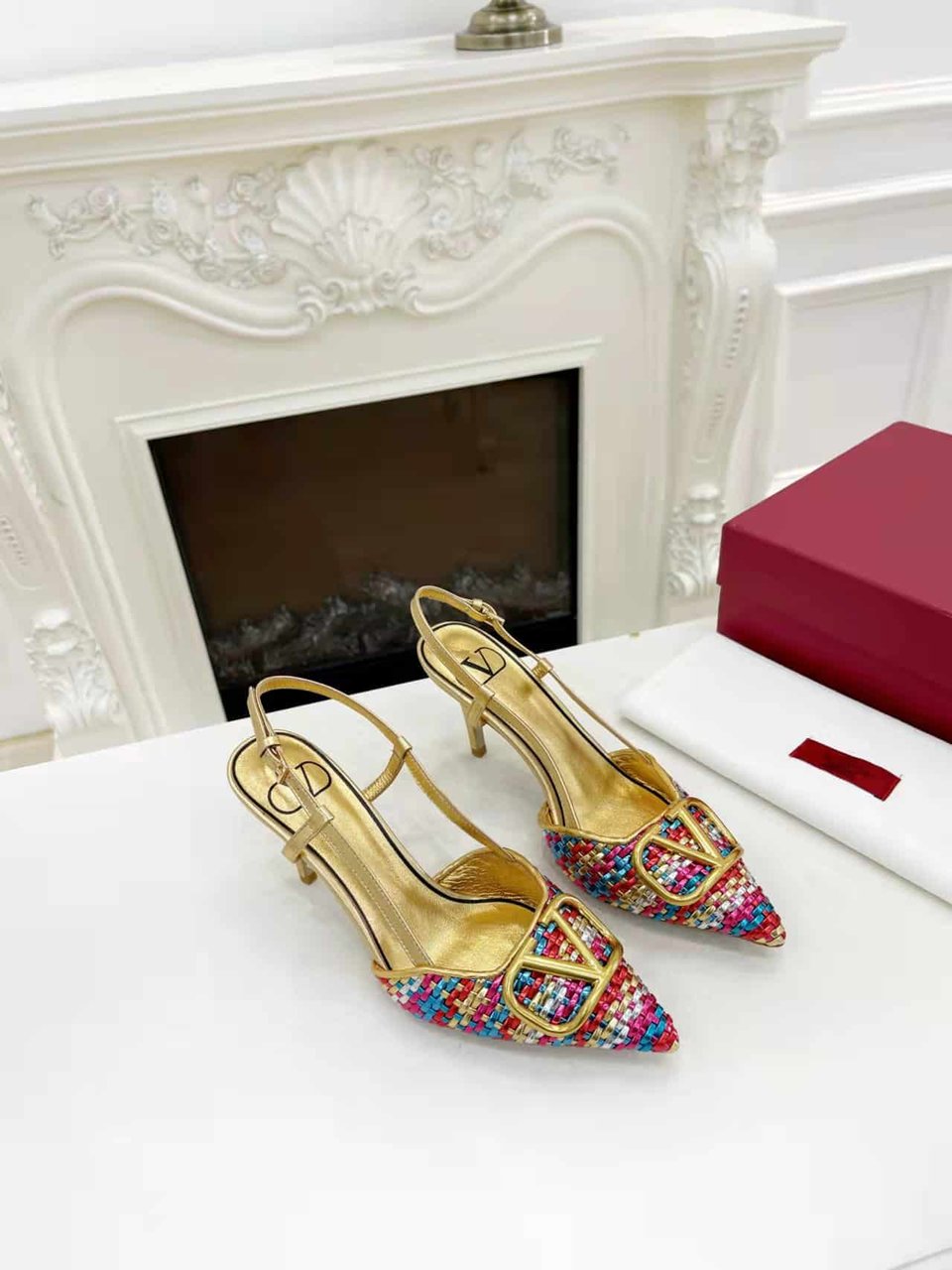 Valentino Garavani Vlogo Woven Leather Slingback Pumps Multicolor view 3