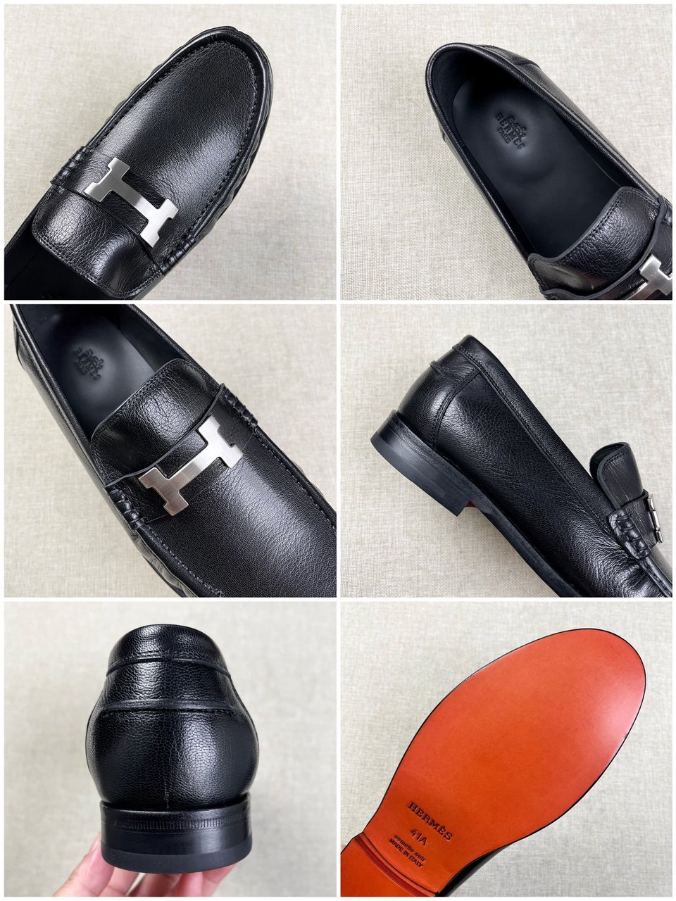 Hermès Iconic H Buckle Leather Loafers Black- Shoes for Men view 11