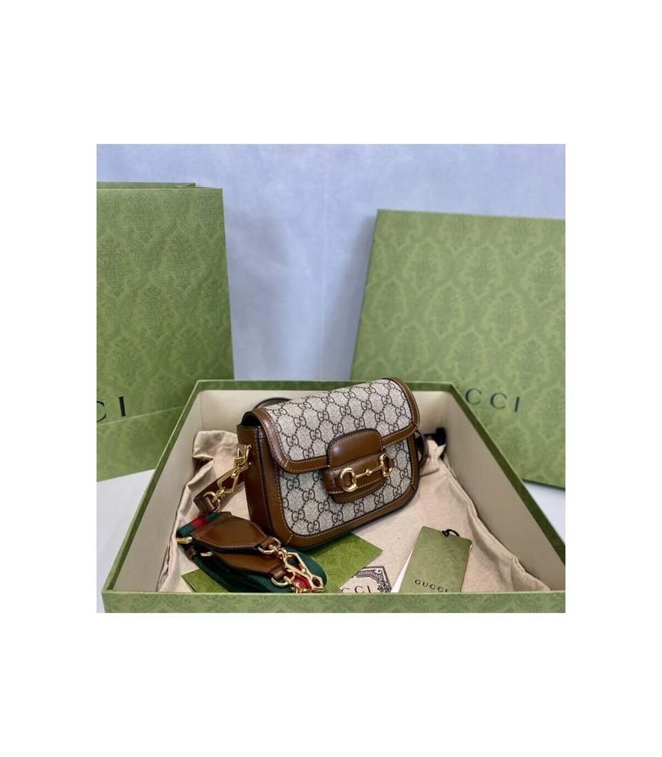 Gucci Horsebit 1955 Mini Bag in GG Supreme Brown view 8