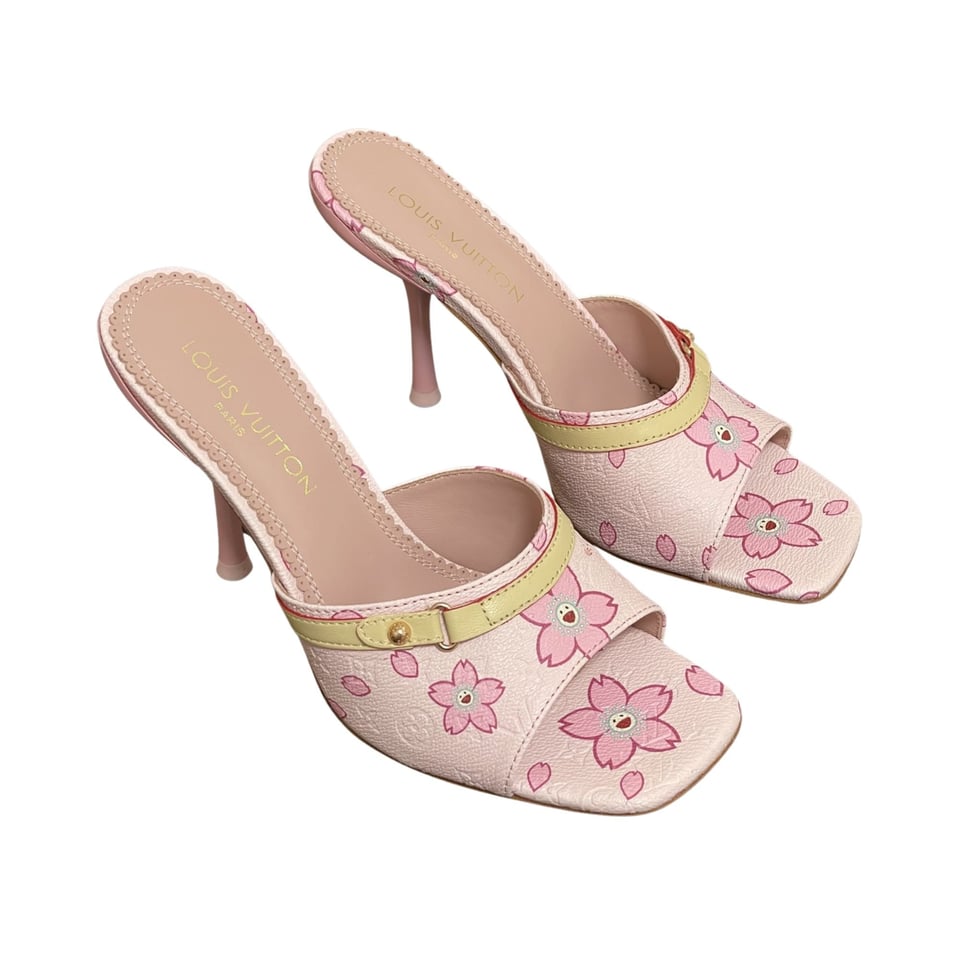 Louis Vuitton x Takashi Murakami Cherry Blossom Mule Pink Monogram Canvas view 2