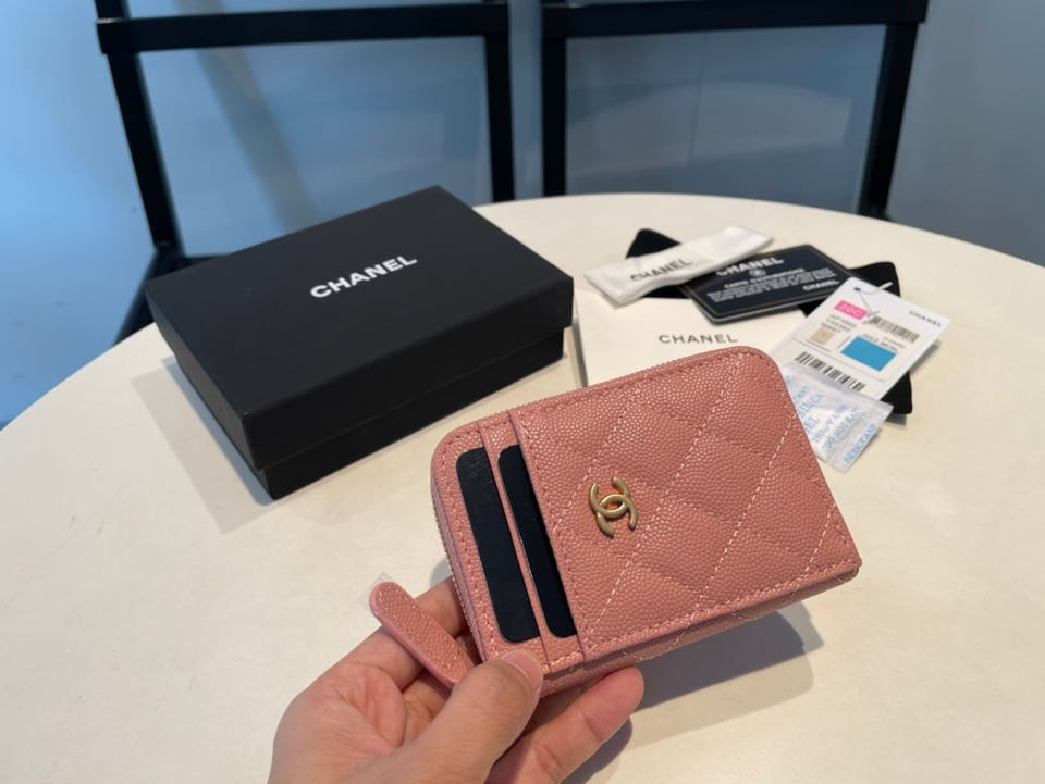 Chanel Zipped Coin Purse 11 Peach Grained Calfskin view 6