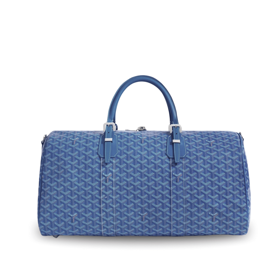 Goyard Boston 50 Bag Cm Sapphire Blue Goyardine Canvas And Calfskin Trim