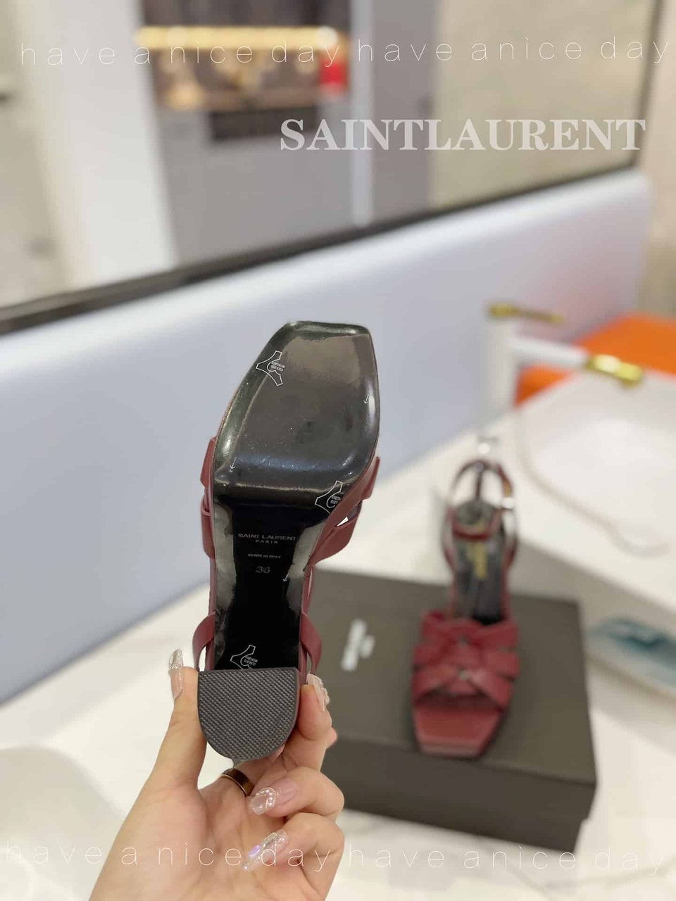 Saint Laurent Tribute Platform Sandals In Smooth Leather Burgundy view 4