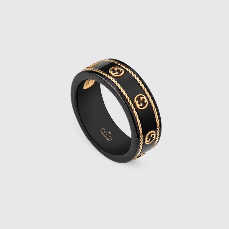 Gucci Icon Ring With Yellow Gold Interlocking G Black view 3
