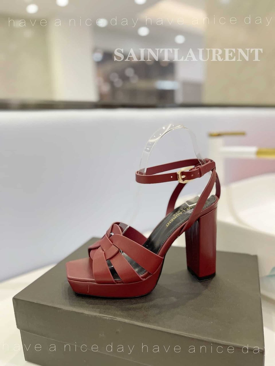 Saint Laurent Tribute Platform Sandals In Smooth Leather Burgundy view 9