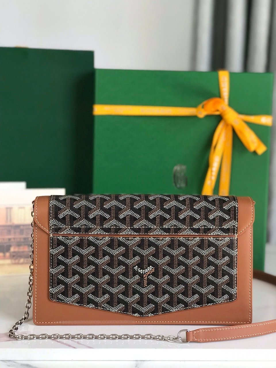 Goyard Duchesse Marie-Caroline Bag 25 Cm Black Goyardine Canvas And Tan Smooth Calfskin view 10