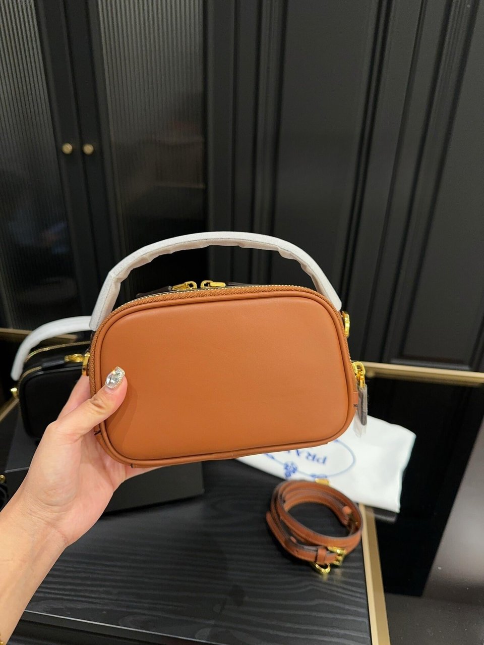 Prada Odette Leather Mini Bag Brown 18Cm view 7