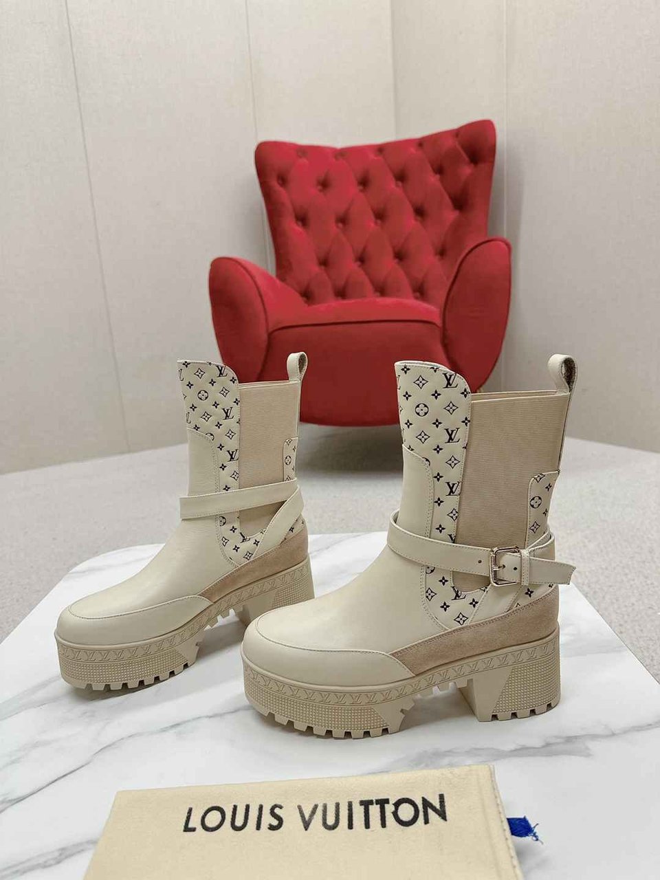 Louis Vuitton Laureate Platform Chelsea Boot Beige 1Acaa1 view 4