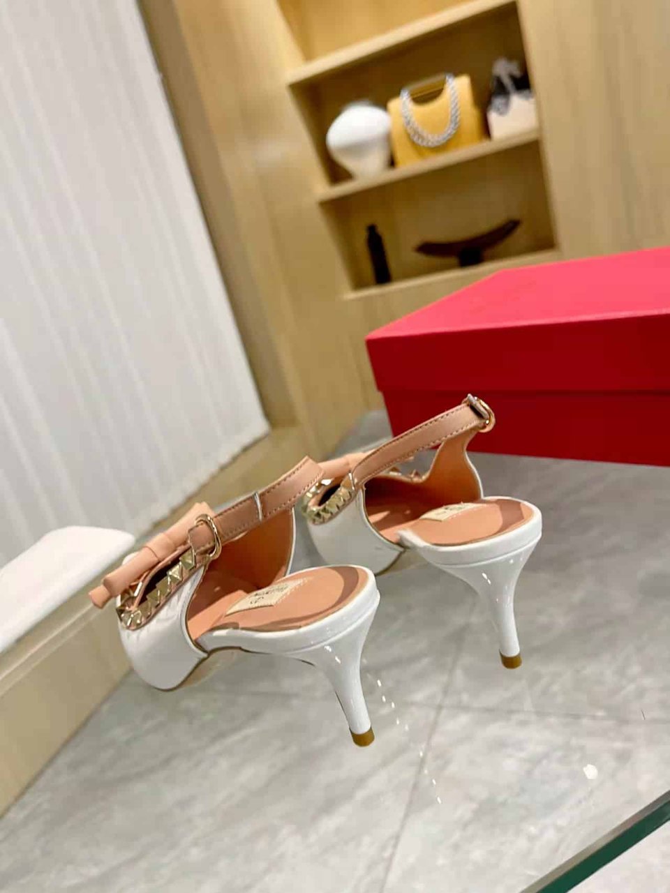 Valentino Rockstud Bow Slingback Pump In Patent Leather With Matching Studs White view 6
