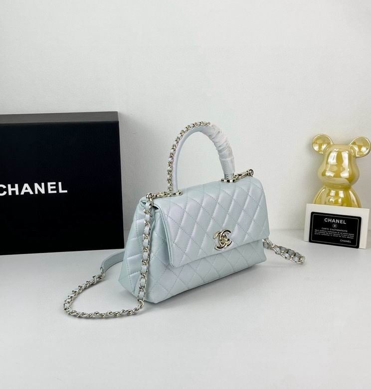 Chanel Coco Classic Flap Bag 24cm/9.4in Caviar Leather Silver Hardware – Light Blue view 5