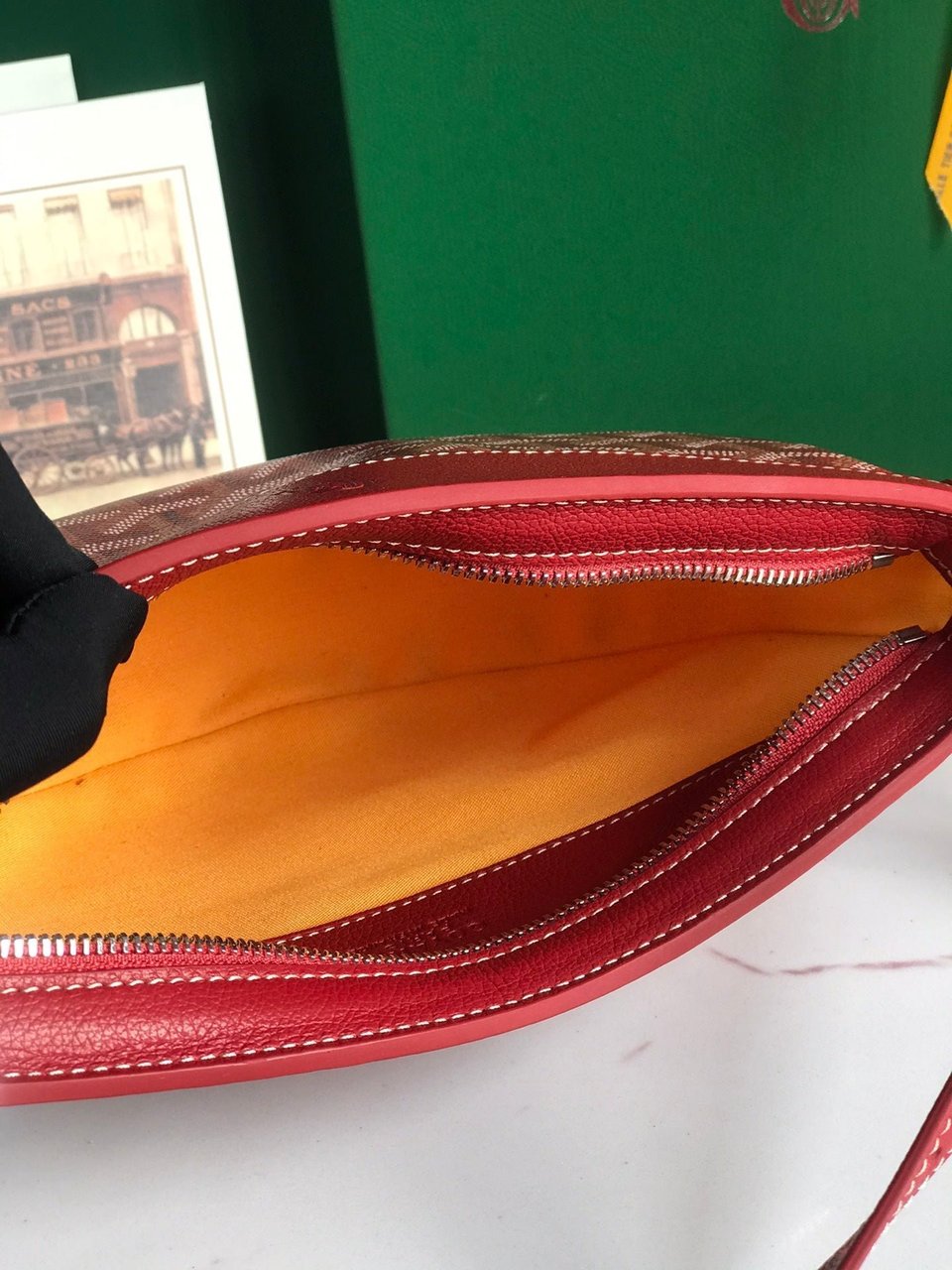 Goyard Hirondelle Bag 25 Cm Classic Red Lambskin And Goyardine Canvas view 9