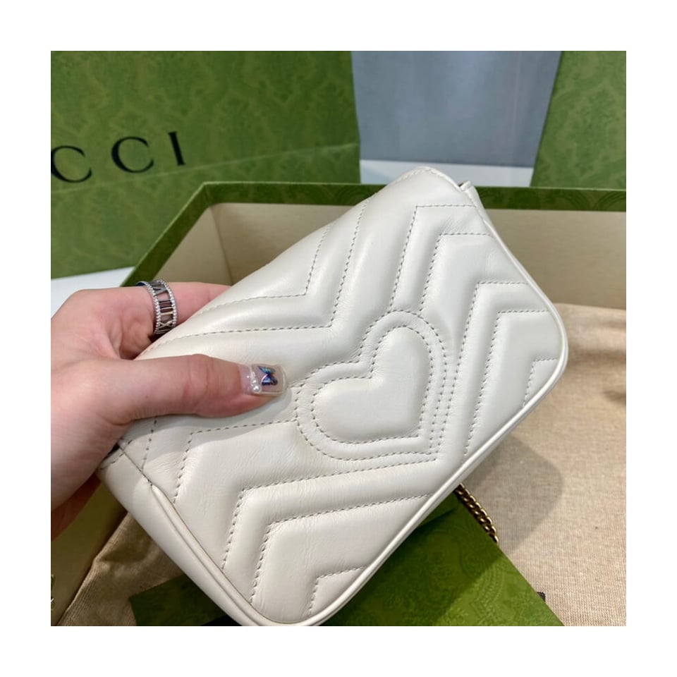 Gucci GG Marmont Matelasse Chevron Leather Super Mini Bag White view 10