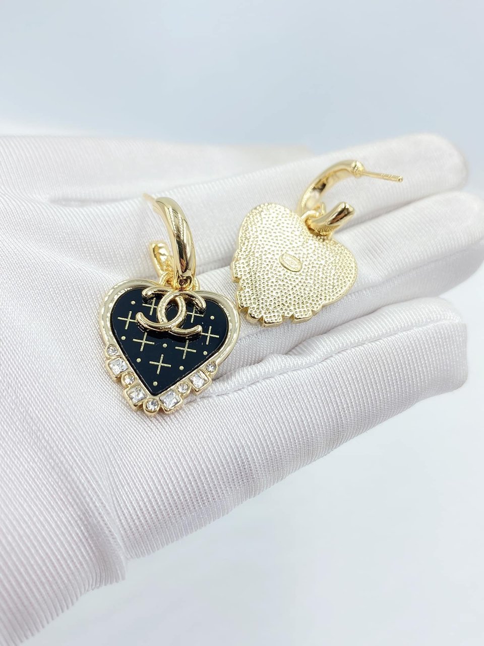 Chanel Black Heart Earrings view 3