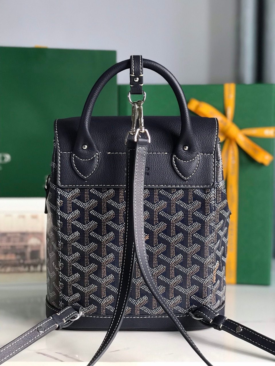 Goyard Alpin Mini Backpack 21cm Navy Blue Lambskin And Goyardine Canvas view 10