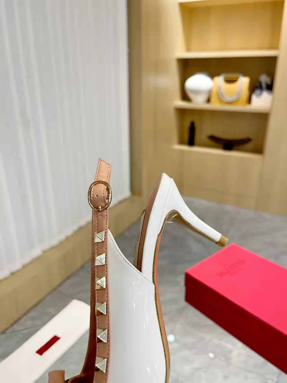 Valentino Rockstud Bow Slingback Pump In Patent Leather With Matching Studs White view 5