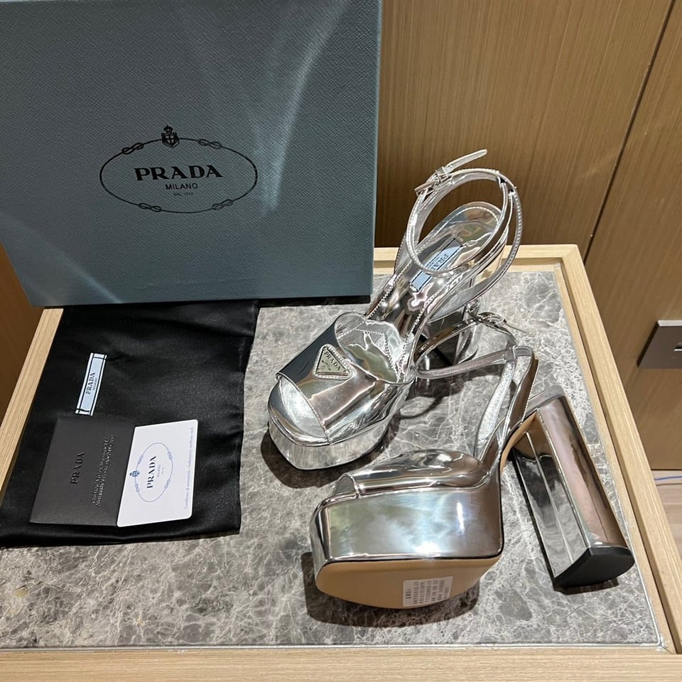 Prada Metallic Leather Platform Sandals In Silver 1Xp48B 3Au1 F0118 F 135 view 4