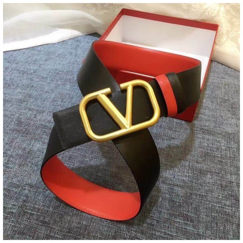 Valentino Reversible Vlogo Belt In Black / Red Glossy Calfskin 40 mm view 6