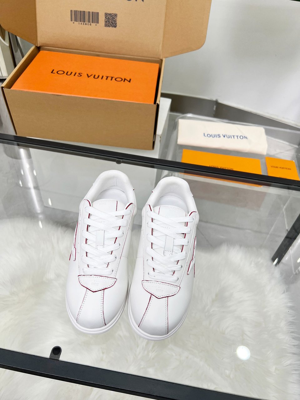 Louis Vuitton LV White Sneakers with Red Stitching – Women’s Shoes view 10