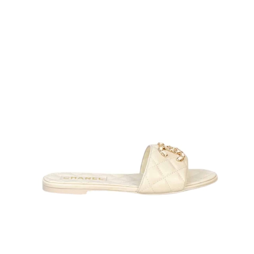 Chanel 23P Quilted Cc Chain Mule Sandal White view 2