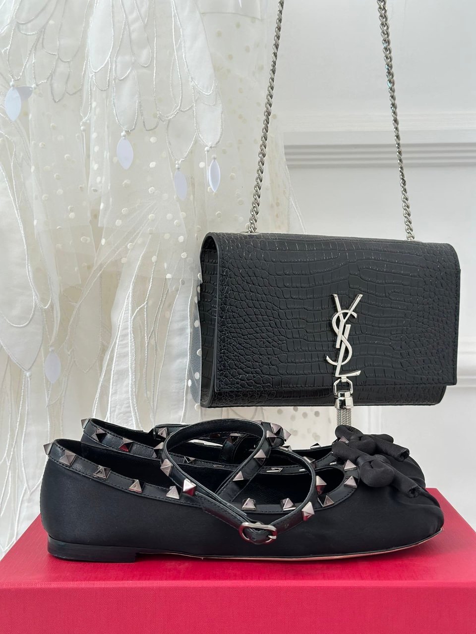 Valentino Garavani Rockstud Satin Ballerinas With Tone On Tone Studs Black 3W2S0Hb6Eql 0No view 11