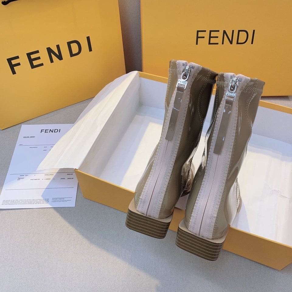 Fendi Buckle Boots Square Heel Light Brown view 5
