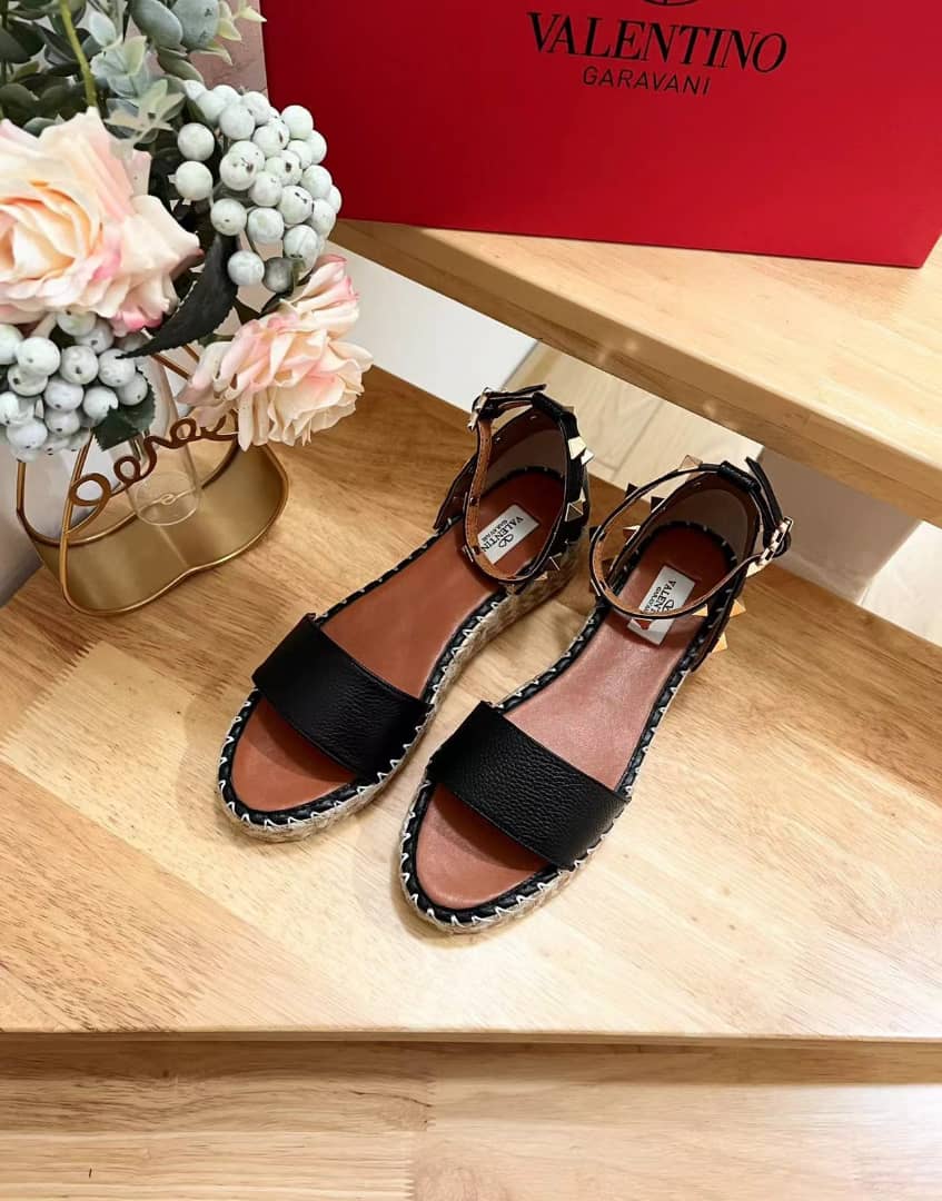 Valentino Garavani Rockstud Calfskin Flatform Espadrille Sandals view 7