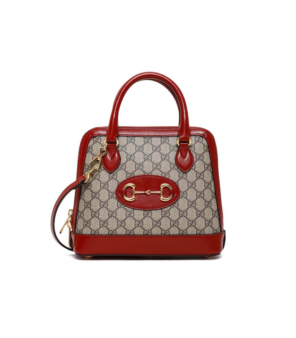 Gucci 1955 Horsebit mall Top Handle Bag In Red GG Supreme Canvas view 2
