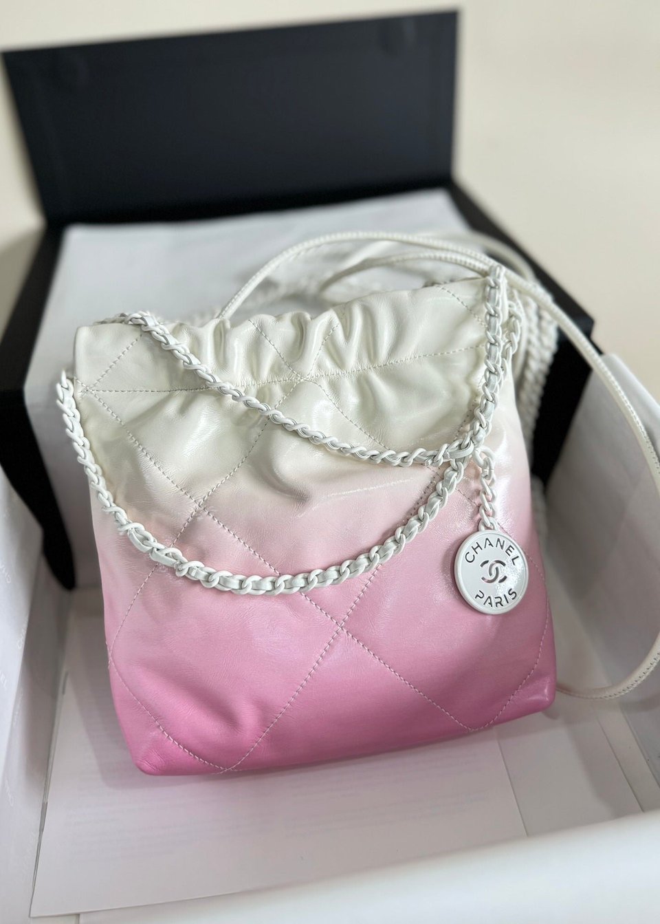 Chanel Hobo Mini 20Cm Pink White Lambskin view 3