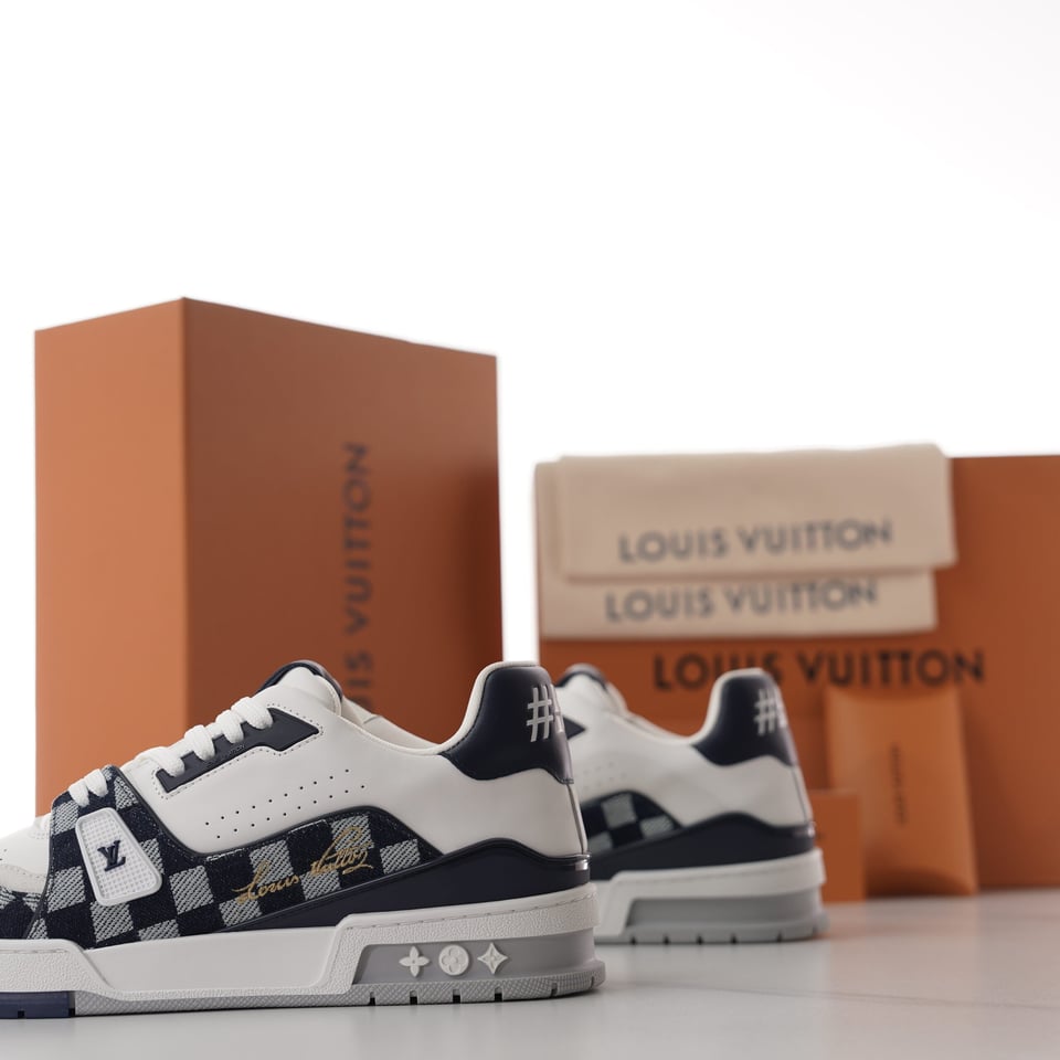 Louis Vuitton LV Trainer Sneaker Damier Denim Blue for Men 1AIKQ9 view 13