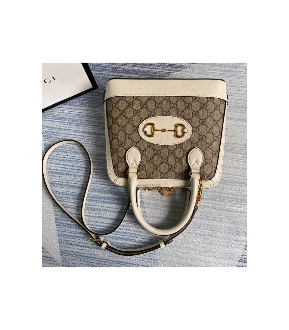 Gucci 1955 Horsebit mall Top Handle Bag In White GG Supreme Canvas 25cm view 8