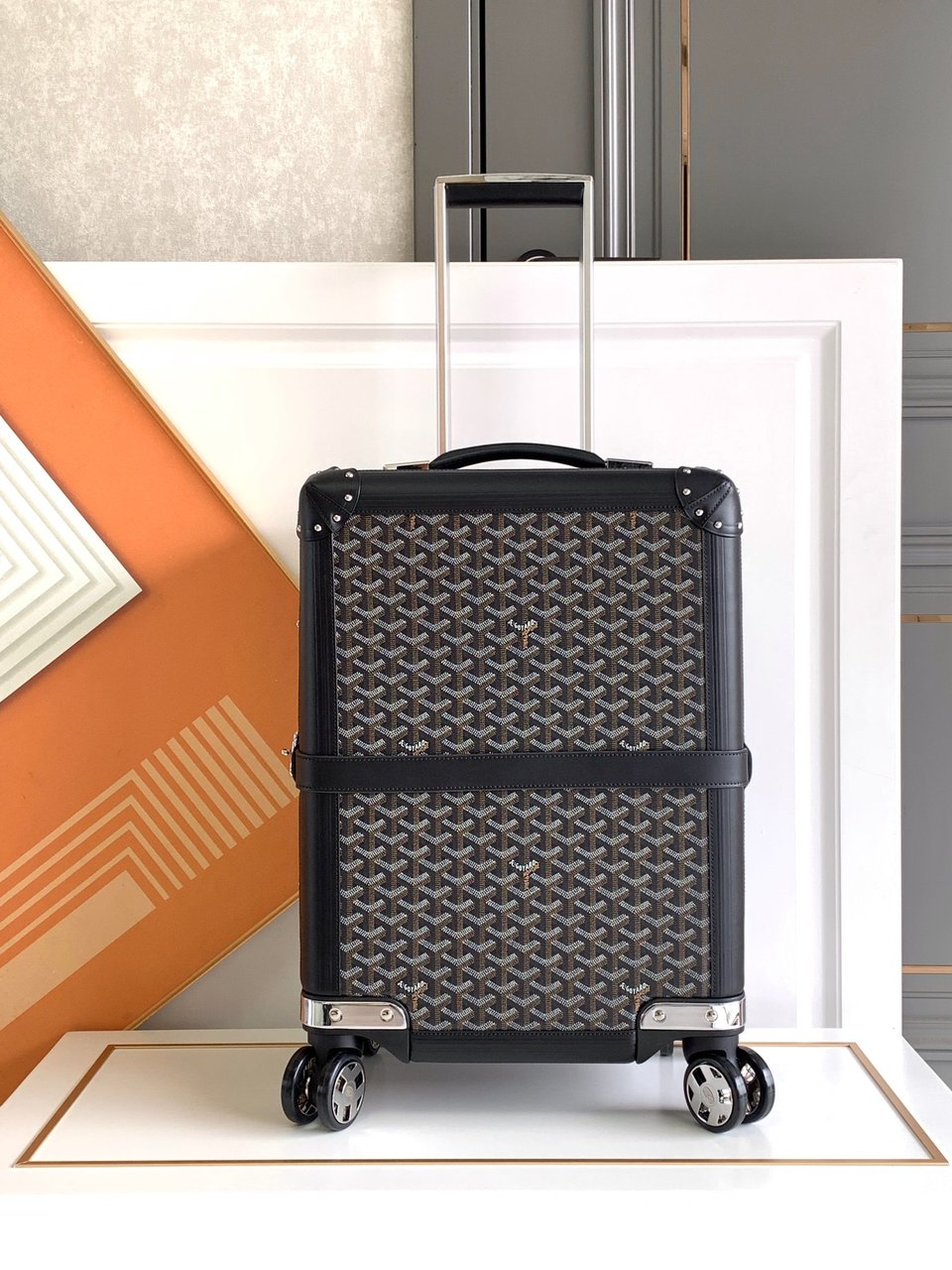 Goyard 50cm Goyardine Canvas &amp; Clamecy Cowhide Bourget PM Trolley Case Black view 3