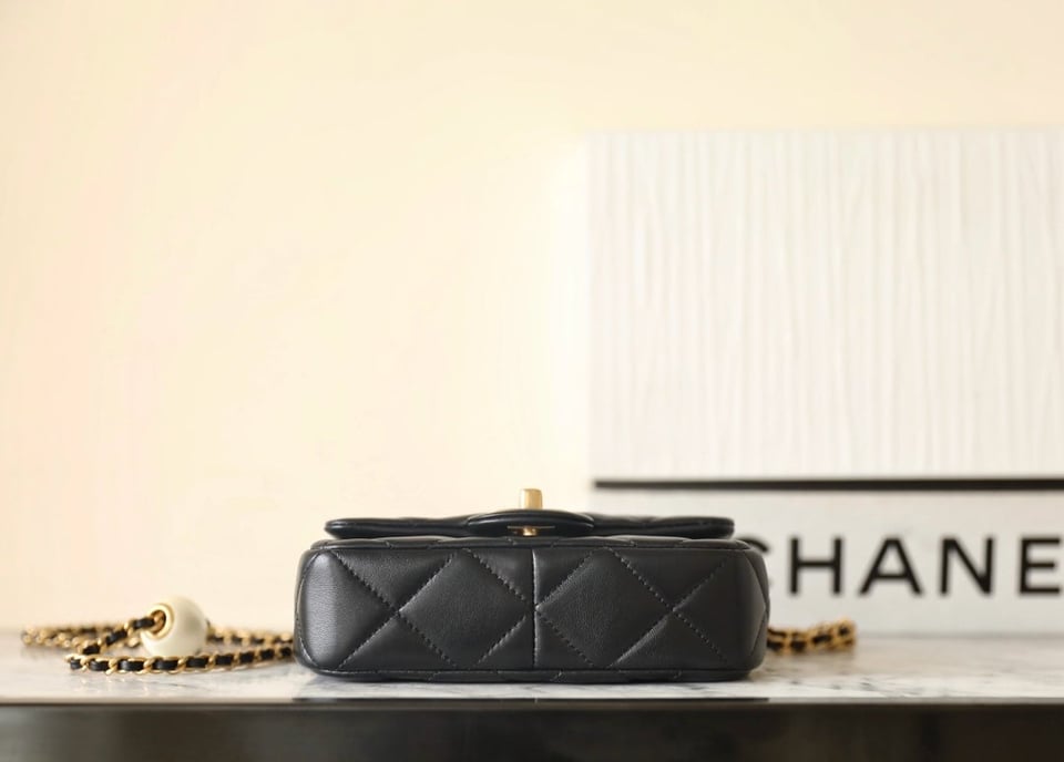 Chanel 24S Mini Flap Bag 17Cm Black Lambskin Pearl Ball view 8