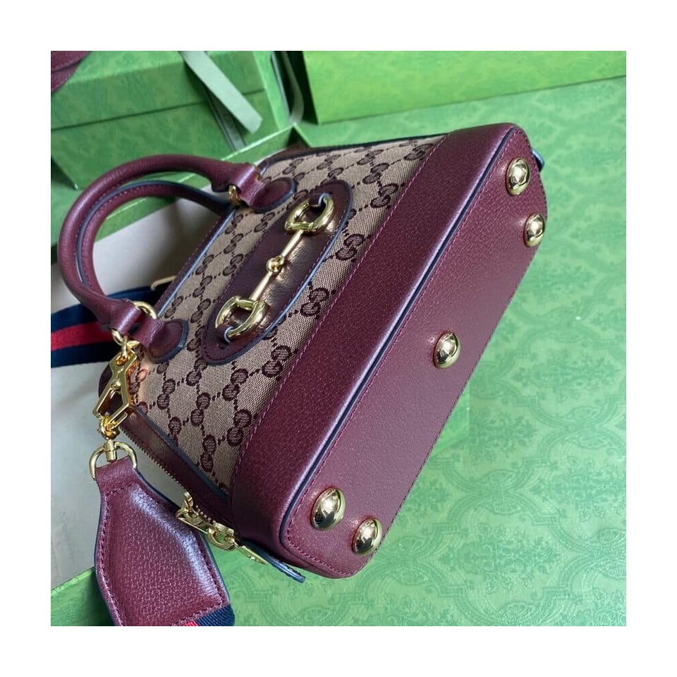 Gucci Horsebit 1955 GG Mini Bag in Burgundy GG Canvas view 7