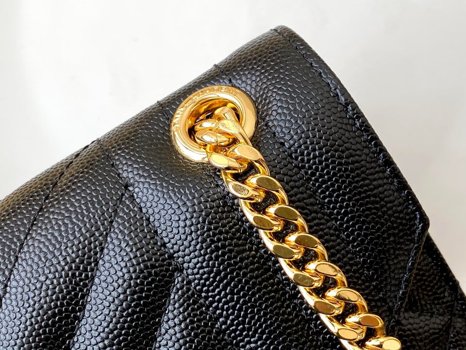 Saint Laurent Envelope Medium Chain Bag In Supple Matelasse Leather Black Gold 24Cm view 6