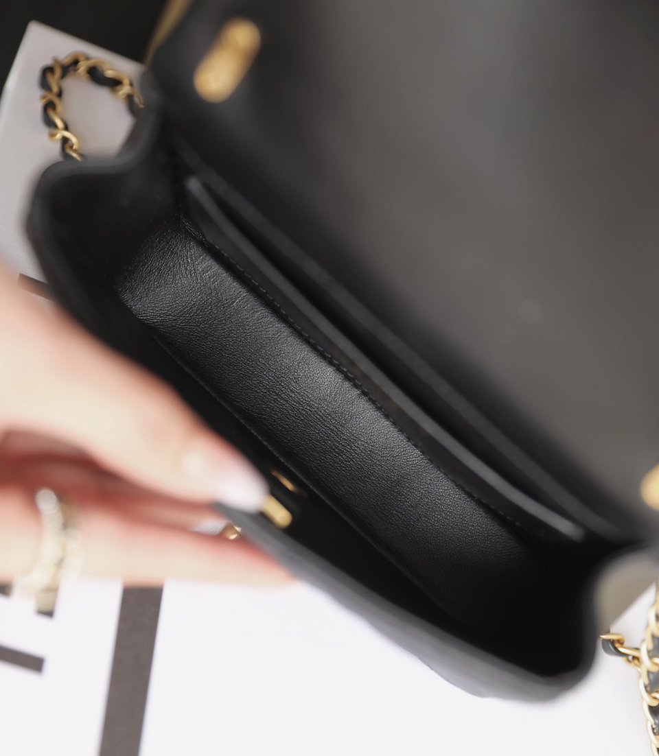 Chanel 24P Mini Flap Bag 17Cm Black Lambskin Pearl Chain view 3