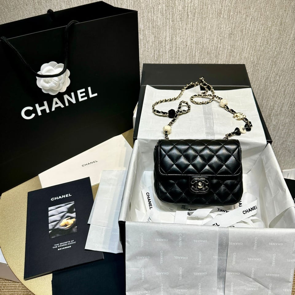 Chanel Mini Flap Bag in Black Lambskin view 6