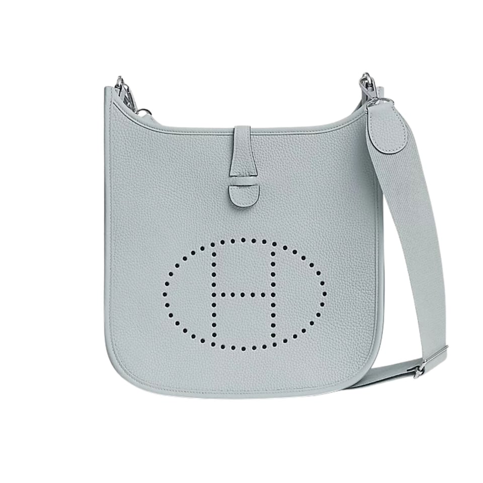 Hermès Evelyne III 29 Clemence Leather Bag Palladium Hardware Light Blue 29cm