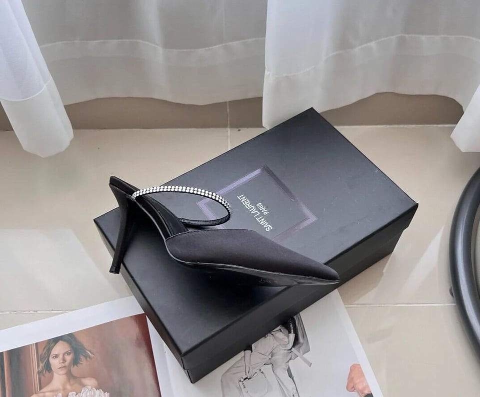 Saint Laurent Barbara Mules Satin And Rhinestones In Black 7997159Qn0A1021 view 6