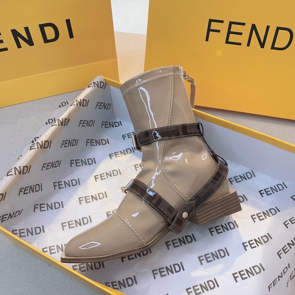Fendi Buckle Patent Neoprenefendi Short Flat Boots Brown view 3